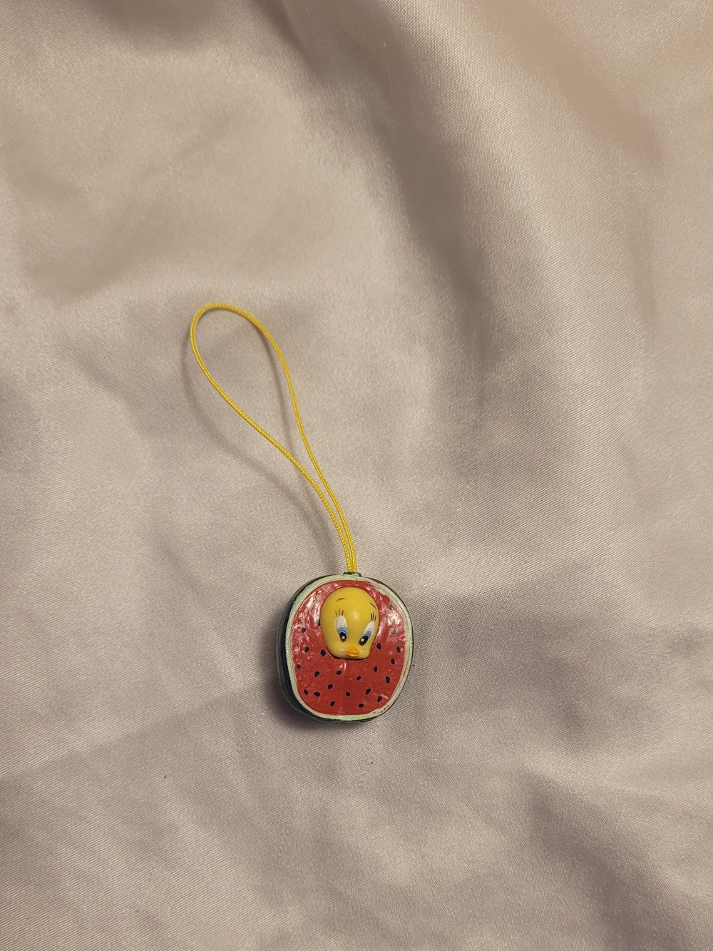 Tweety Bird Strawberry Charm Keychain - Yellow & Red